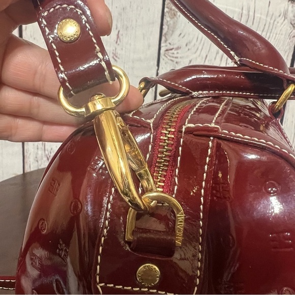 ARCADIA Monogram Crossbody & Top handle BARREL  Bag burgundy patent leather EUC - Picture 9 of 17
